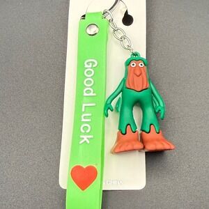 Green Man Character Keychain Good Luck Charm Red Heart Pendant